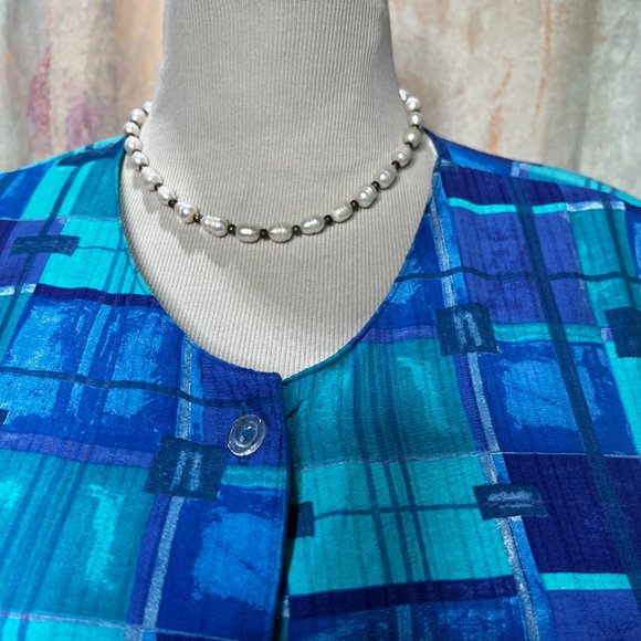 VTGπLong Aqua Blue Viscose Blouse with Short Sleeves - Picture 4 of 13